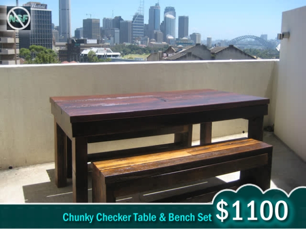 rustic tables & benches, chunky checker